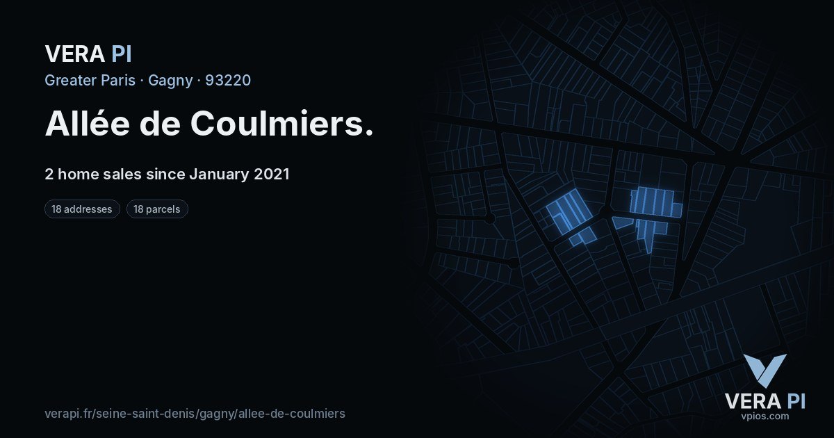 Allée de Coulmiers, Gagny at night – every parcel coloured by the prices around it, the street's own parcels lit