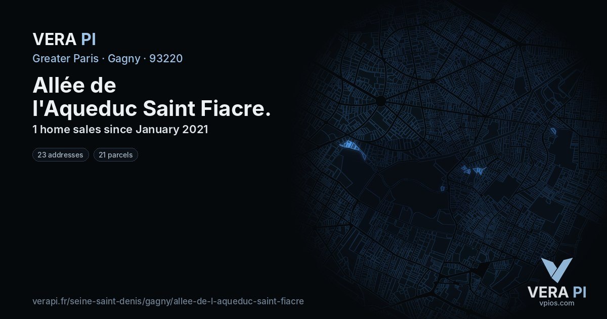Allée de l'Aqueduc Saint Fiacre, Gagny at night – every parcel coloured by the prices around it, the street's own parcels lit