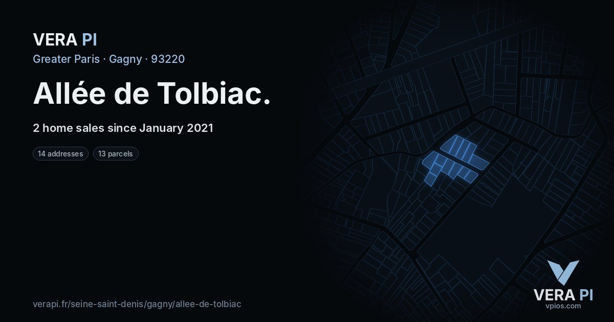 Allée de Tolbiac, Gagny at night – every parcel coloured by the prices around it, the street's own parcels lit