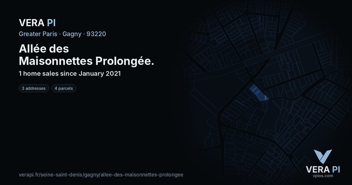 Allée des Maisonnettes Prolongée, Gagny at night – every parcel coloured by the prices around it, the street's own parcels lit