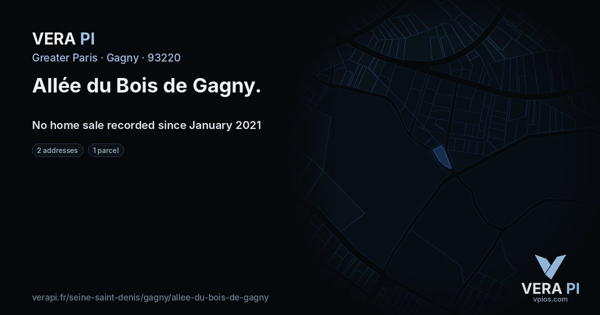 Allée du Bois de Gagny, Gagny at night – every parcel coloured by the prices around it, the street's own parcels lit