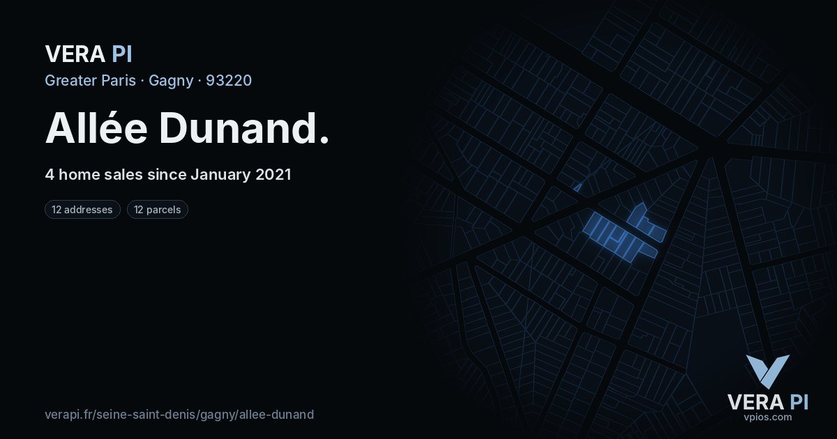 Allée Dunand, Gagny at night – every parcel coloured by the prices around it, the street's own parcels lit