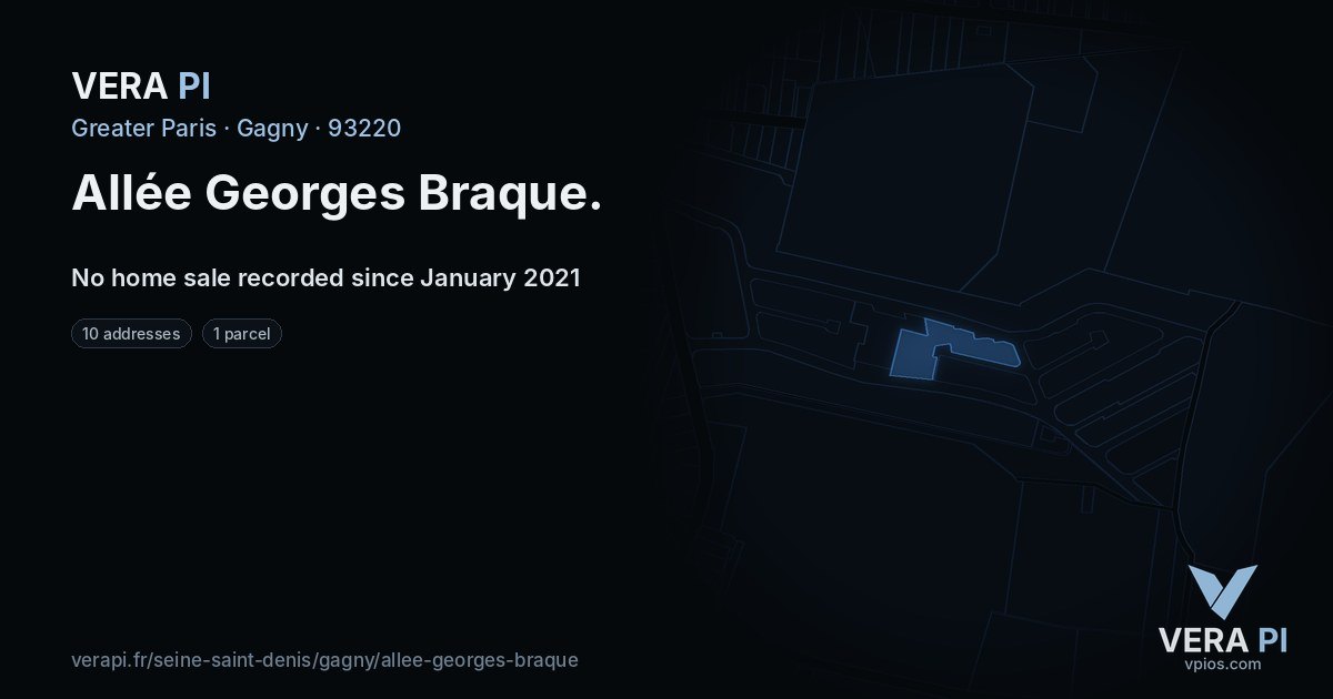Allée Georges Braque, Gagny at night – every parcel coloured by the prices around it, the street's own parcels lit