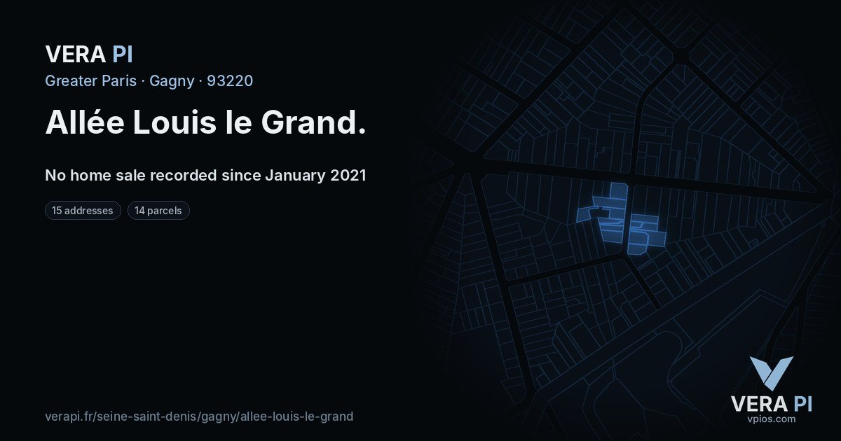 Allée Louis le Grand, Gagny at night – every parcel coloured by the prices around it, the street's own parcels lit