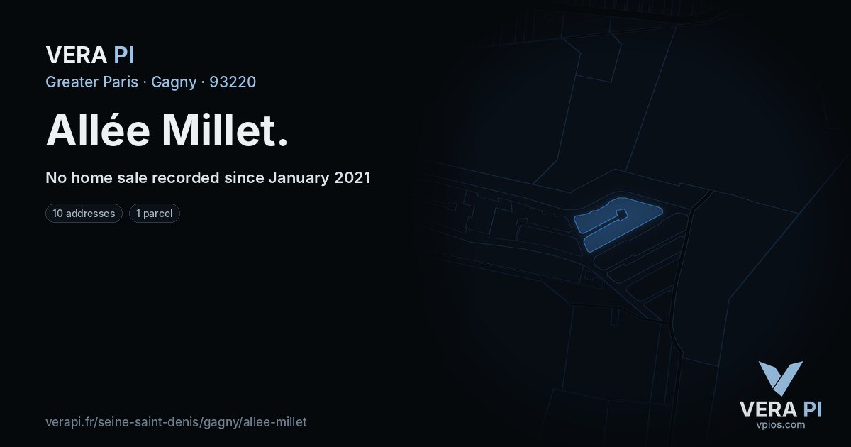 Allée Millet, Gagny at night – every parcel coloured by the prices around it, the street's own parcels lit