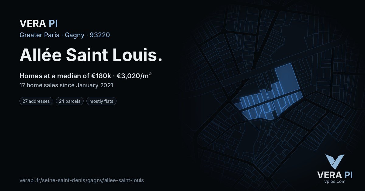 Allée Saint Louis, Gagny at night – every parcel coloured by the prices around it, the street's own parcels lit