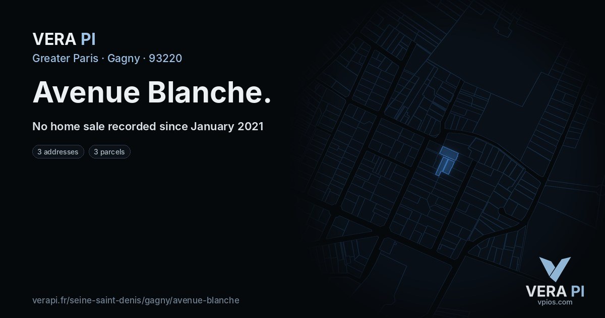 Avenue Blanche, Gagny at night – every parcel coloured by the prices around it, the street's own parcels lit