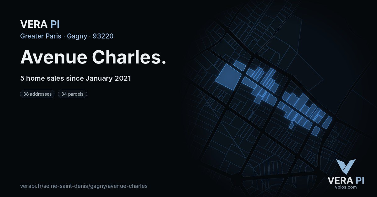 Avenue Charles, Gagny at night – every parcel coloured by the prices around it, the street's own parcels lit