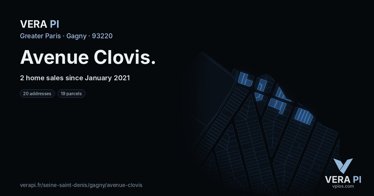 Avenue Clovis, Gagny at night – every parcel coloured by the prices around it, the street's own parcels lit