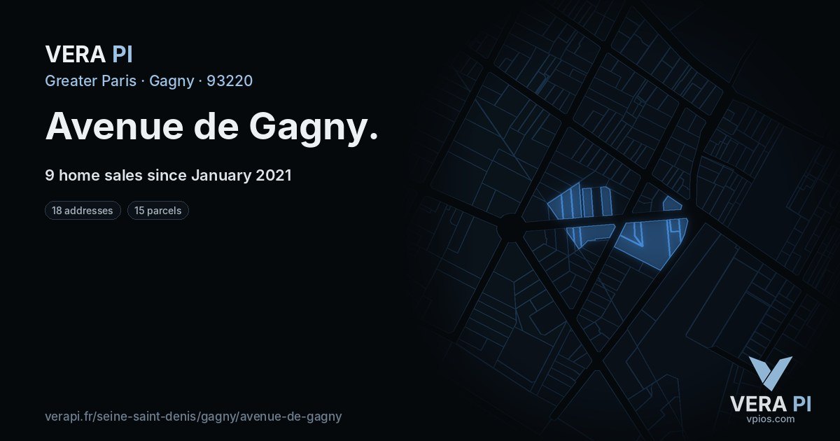 Avenue de Gagny, Gagny at night – every parcel coloured by the prices around it, the street's own parcels lit
