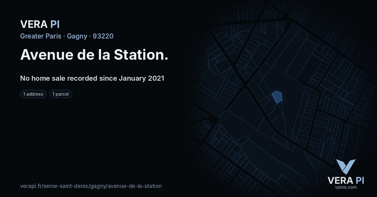 Avenue de la Station, Gagny at night – every parcel coloured by the prices around it, the street's own parcels lit
