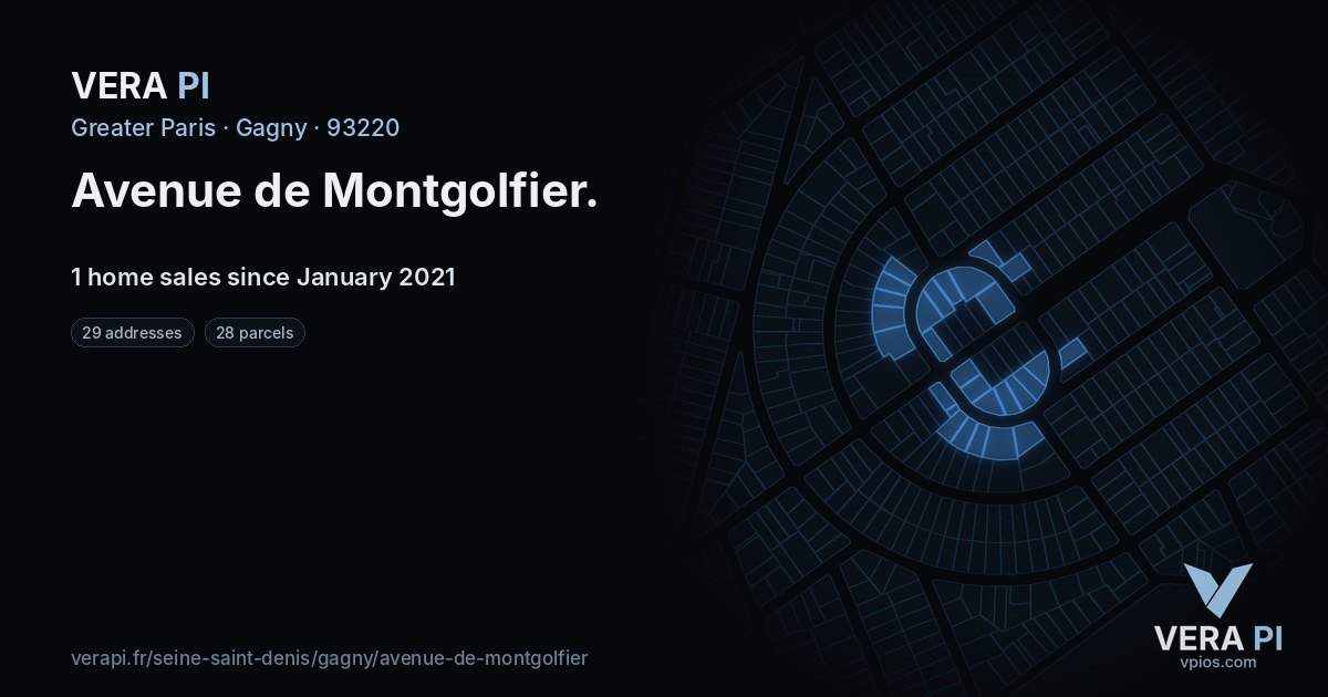 Avenue de Montgolfier, Gagny at night – every parcel coloured by the prices around it, the street's own parcels lit