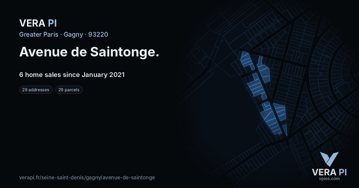 Avenue de Saintonge, Gagny at night – every parcel coloured by the prices around it, the street's own parcels lit