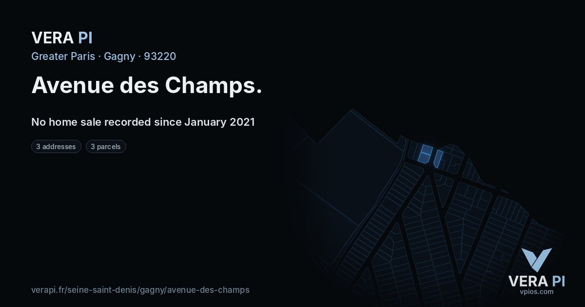 Avenue des Champs, Gagny at night – every parcel coloured by the prices around it, the street's own parcels lit