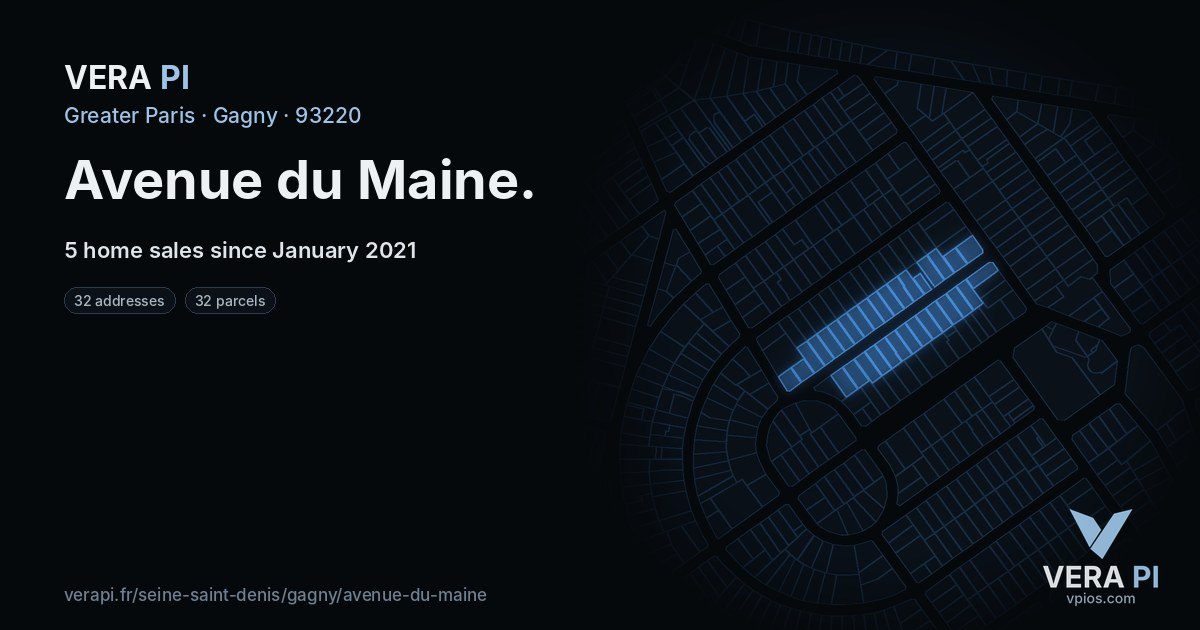 Avenue du Maine, Gagny at night – every parcel coloured by the prices around it, the street's own parcels lit