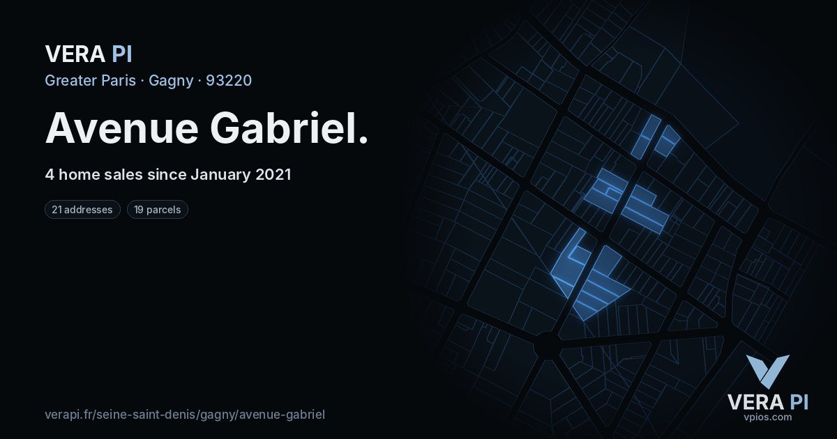 Avenue Gabriel, Gagny at night – every parcel coloured by the prices around it, the street's own parcels lit