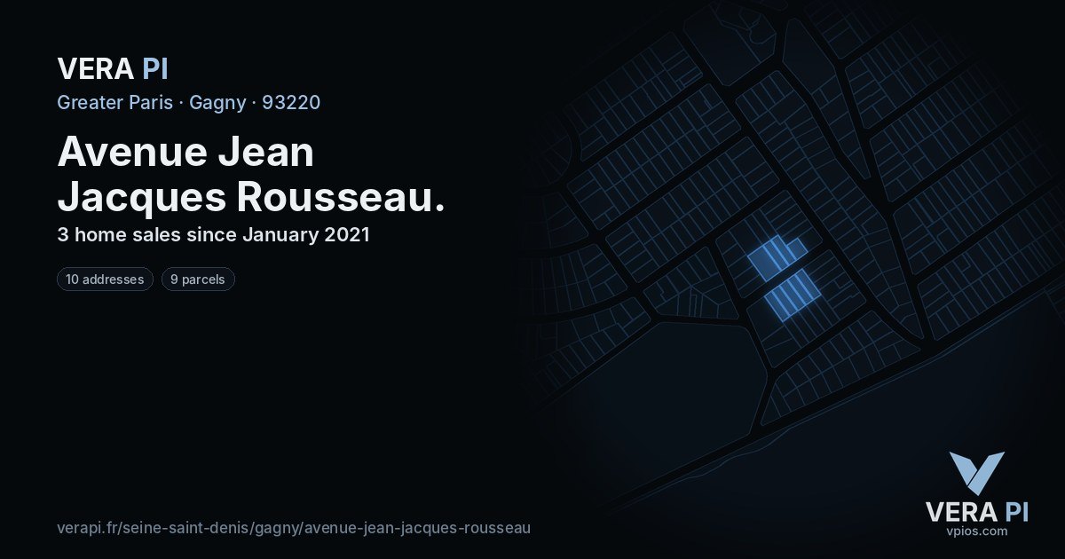 Avenue Jean Jacques Rousseau, Gagny at night – every parcel coloured by the prices around it, the street's own parcels lit