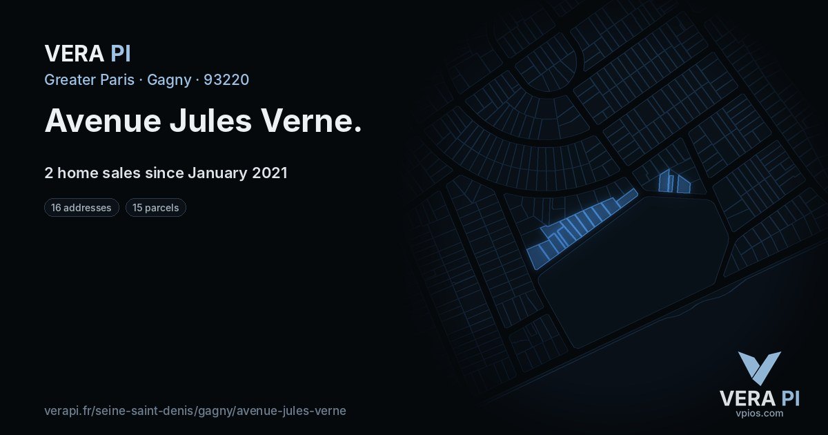 Avenue Jules Verne, Gagny at night – every parcel coloured by the prices around it, the street's own parcels lit