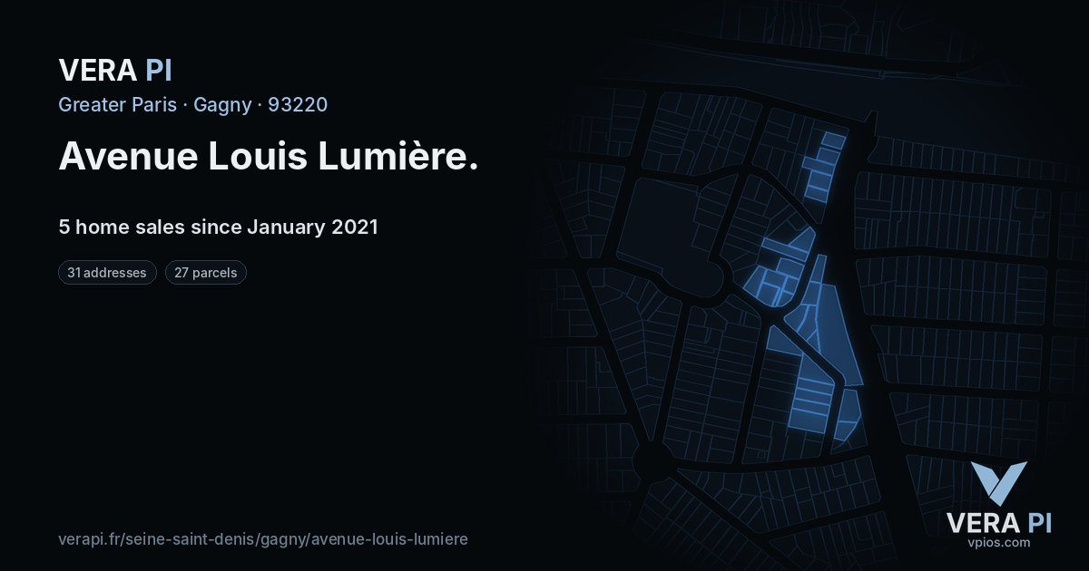 Avenue Louis Lumière, Gagny at night – every parcel coloured by the prices around it, the street's own parcels lit