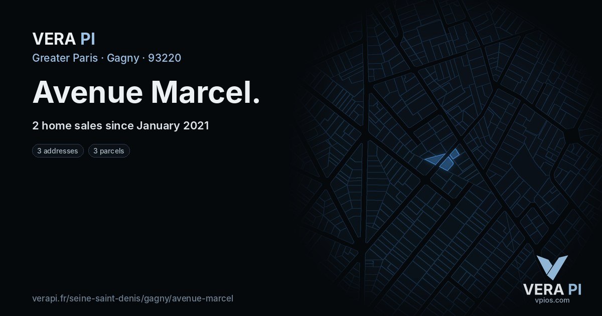 Avenue Marcel, Gagny at night – every parcel coloured by the prices around it, the street's own parcels lit