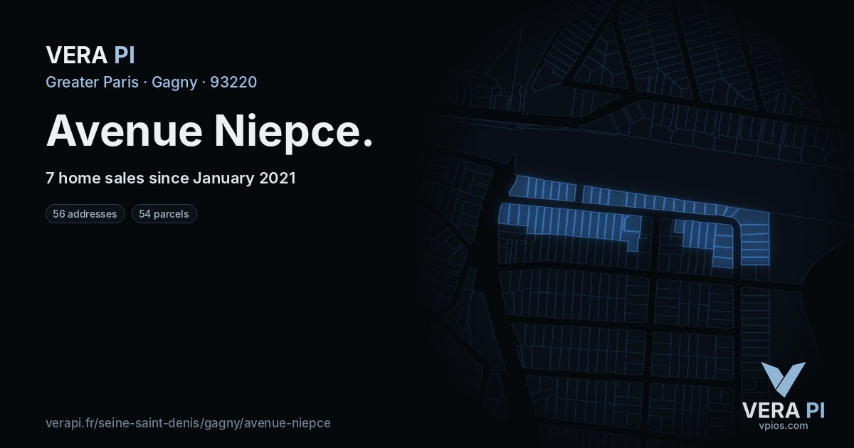 Avenue Niepce, Gagny at night – every parcel coloured by the prices around it, the street's own parcels lit