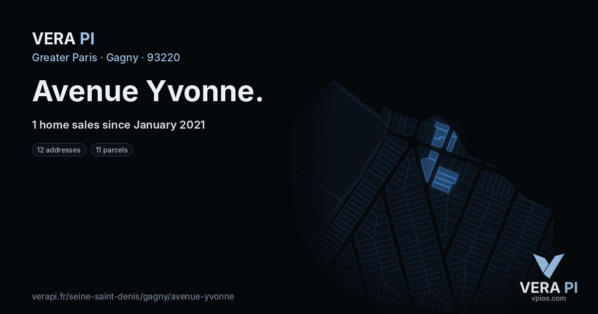 Avenue Yvonne, Gagny at night – every parcel coloured by the prices around it, the street's own parcels lit