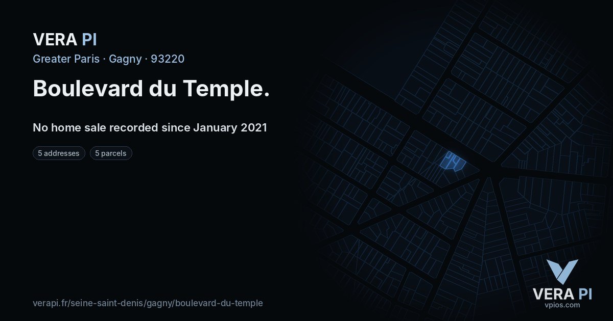 Boulevard du Temple, Gagny at night – every parcel coloured by the prices around it, the street's own parcels lit