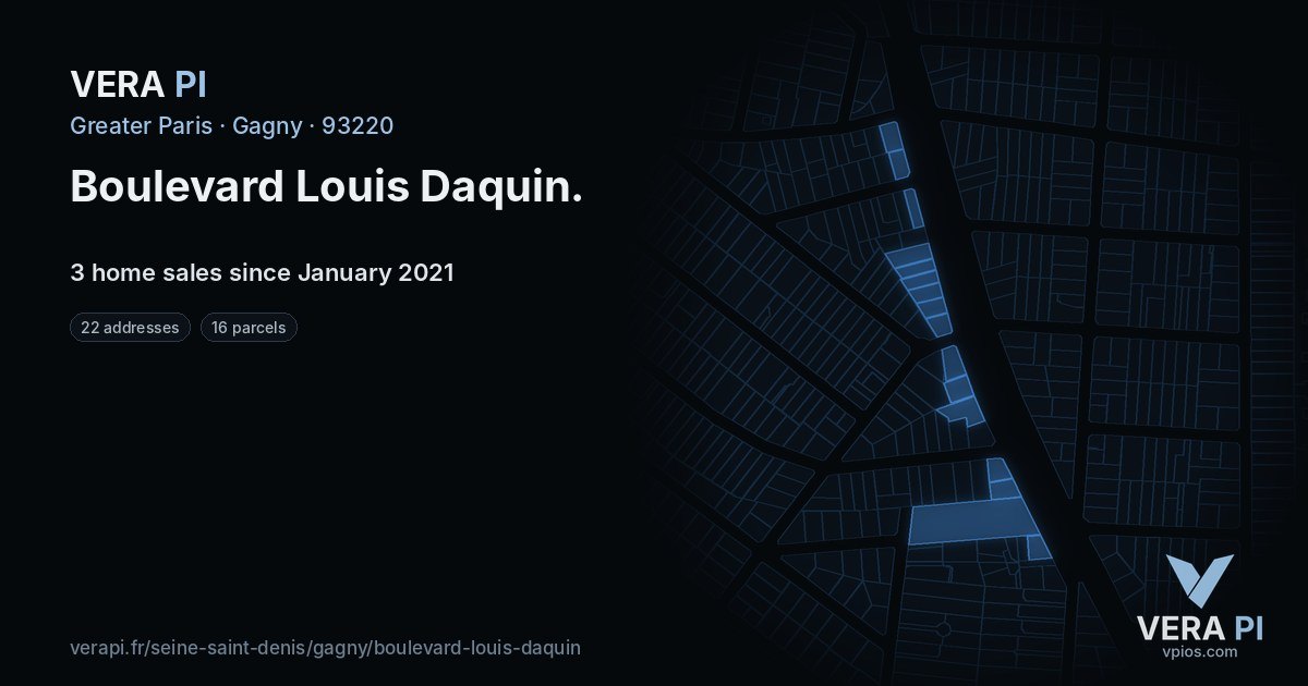 Boulevard Louis Daquin, Gagny at night – every parcel coloured by the prices around it, the street's own parcels lit
