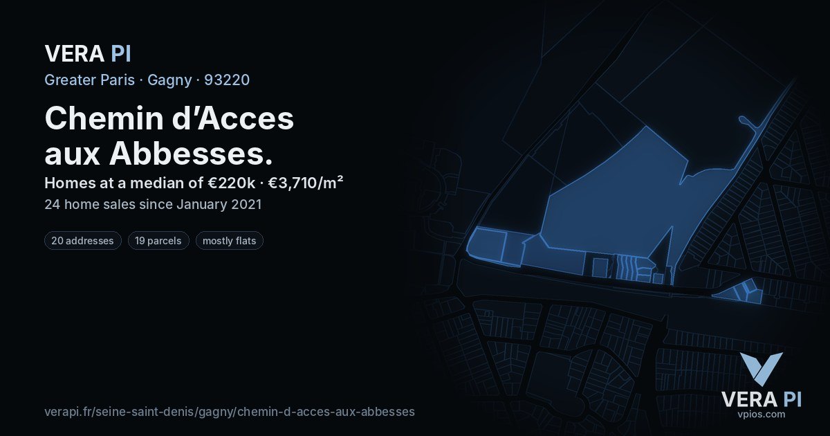 Chemin d’Acces aux Abbesses, Gagny at night – every parcel coloured by the prices around it, the street's own parcels lit