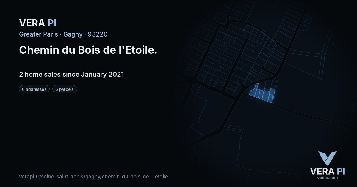Chemin du Bois de l'Etoile, Gagny at night – every parcel coloured by the prices around it, the street's own parcels lit