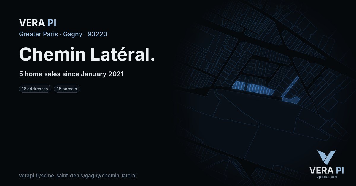 Chemin Latéral, Gagny at night – every parcel coloured by the prices around it, the street's own parcels lit