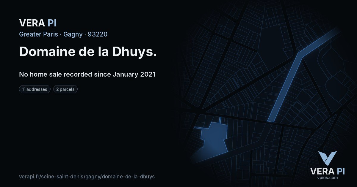 Domaine de la Dhuys, Gagny at night – every parcel coloured by the prices around it, the street's own parcels lit