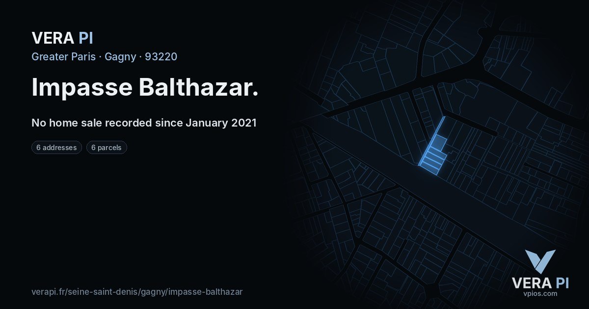 Impasse Balthazar, Gagny at night – every parcel coloured by the prices around it, the street's own parcels lit
