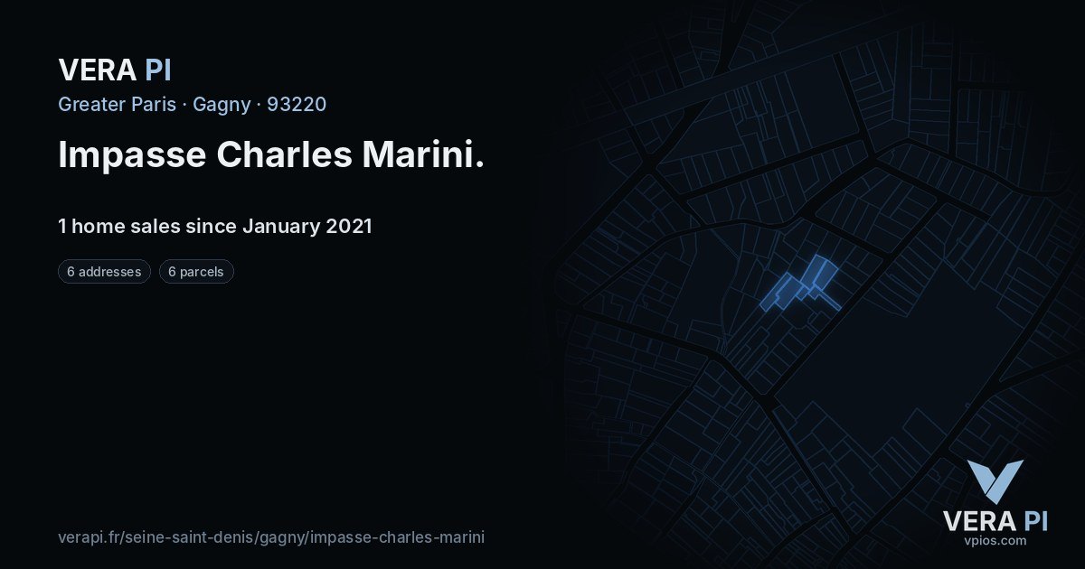 Impasse Charles Marini, Gagny at night – every parcel coloured by the prices around it, the street's own parcels lit