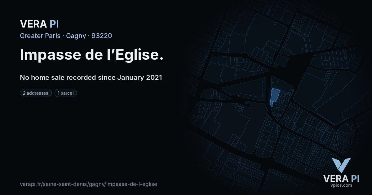 Impasse de l’Eglise, Gagny at night – every parcel coloured by the prices around it, the street's own parcels lit