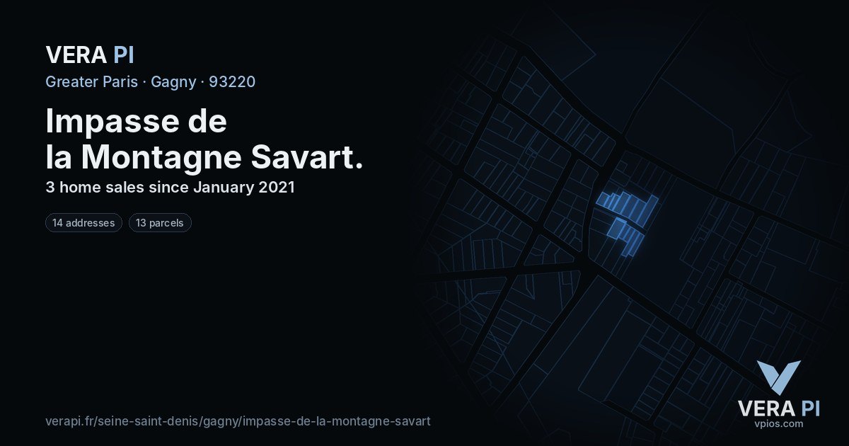 Impasse de la Montagne Savart, Gagny at night – every parcel coloured by the prices around it, the street's own parcels lit