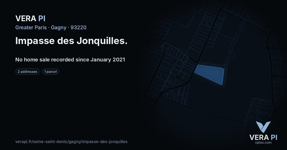 Impasse des Jonquilles, Gagny at night – every parcel coloured by the prices around it, the street's own parcels lit