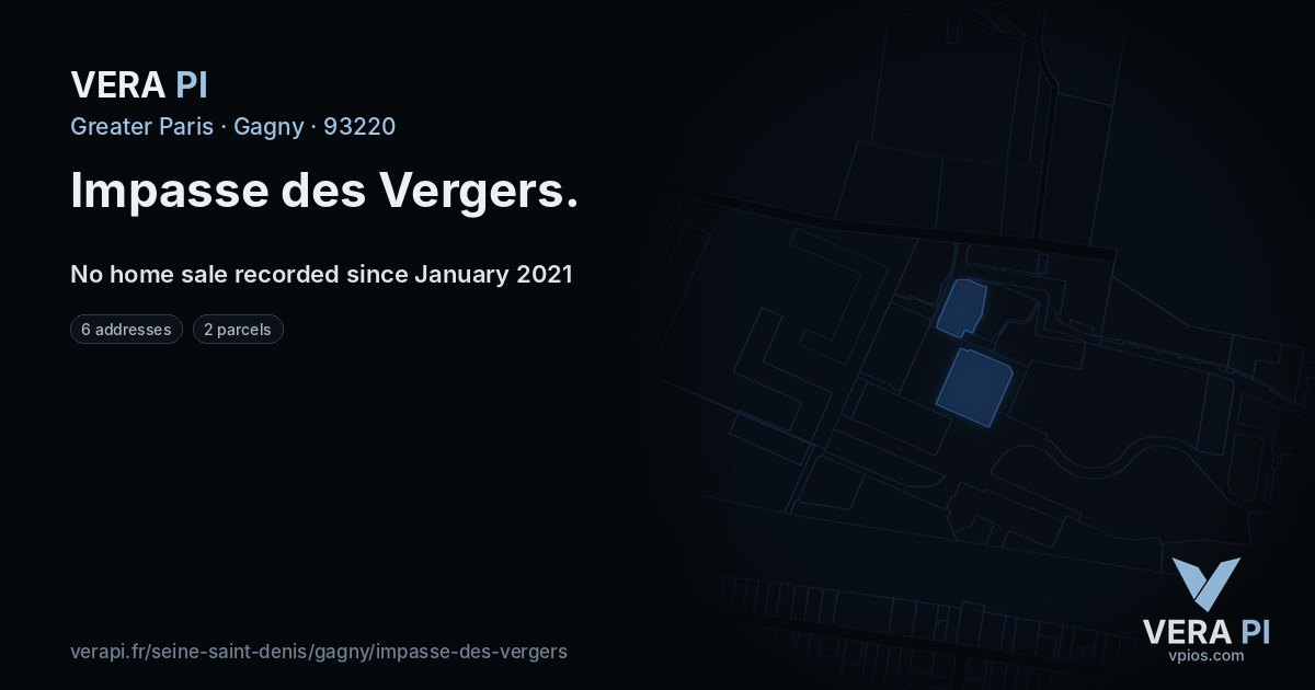 Impasse des Vergers, Gagny at night – every parcel coloured by the prices around it, the street's own parcels lit