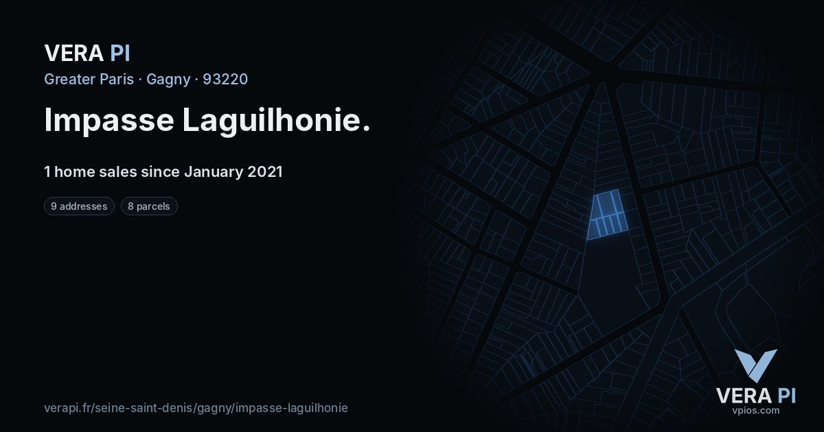 Impasse Laguilhonie, Gagny at night – every parcel coloured by the prices around it, the street's own parcels lit