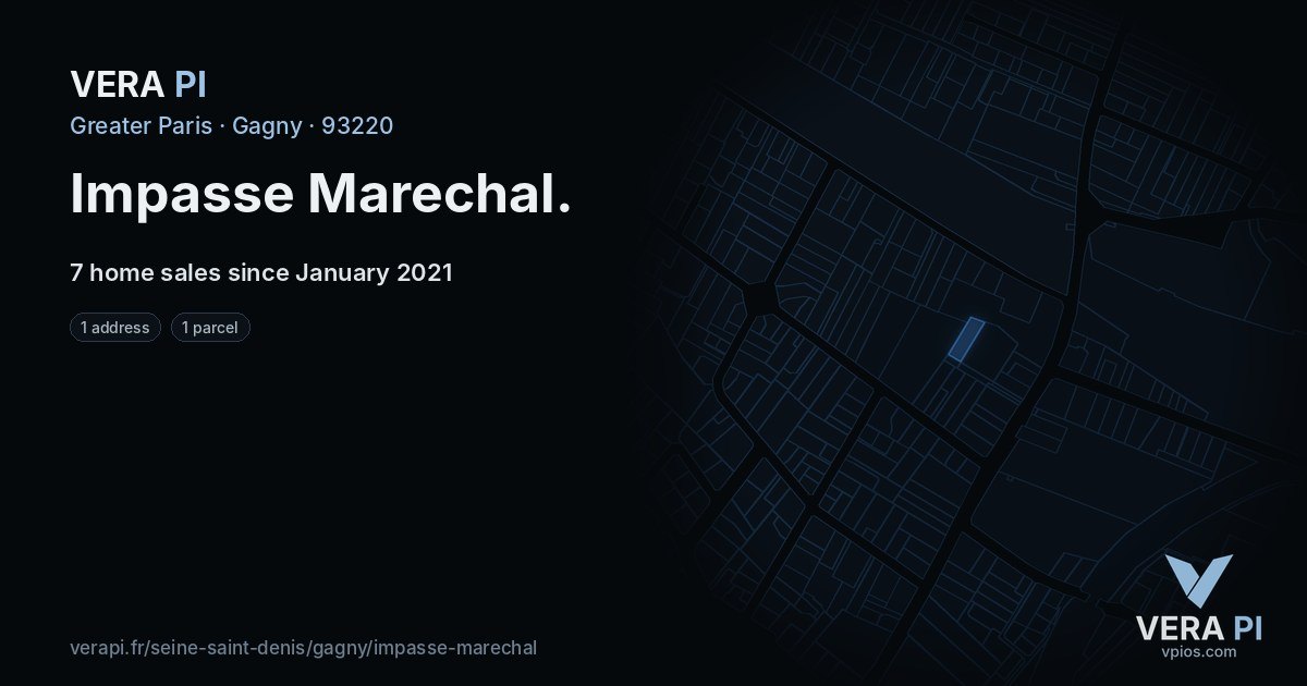 Impasse Marechal, Gagny at night – every parcel coloured by the prices around it, the street's own parcels lit