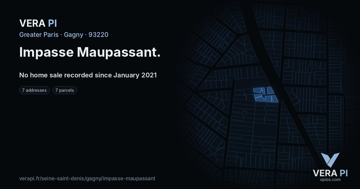 Impasse Maupassant, Gagny at night – every parcel coloured by the prices around it, the street's own parcels lit