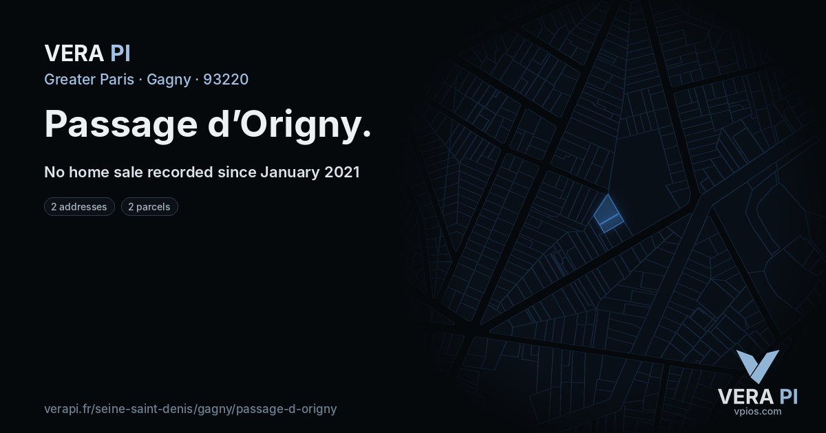 Passage d’Origny, Gagny at night – every parcel coloured by the prices around it, the street's own parcels lit