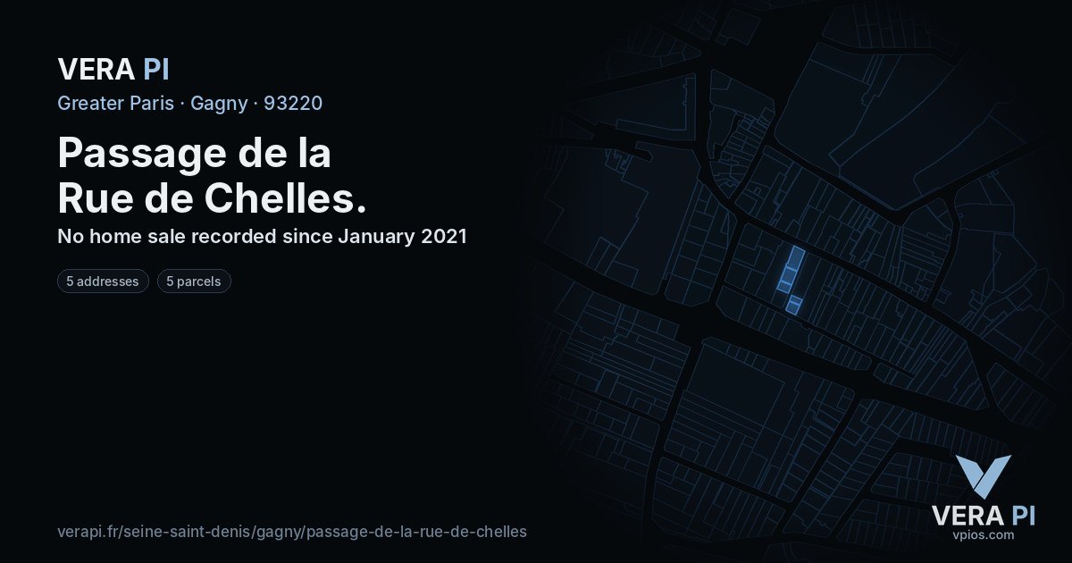 Passage de la Rue de Chelles, Gagny at night – every parcel coloured by the prices around it, the street's own parcels lit