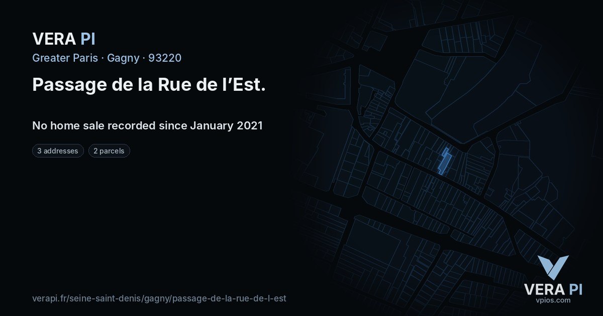 Passage de la Rue de l’Est, Gagny at night – every parcel coloured by the prices around it, the street's own parcels lit