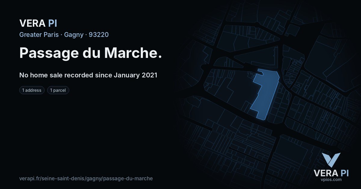 Passage du Marche, Gagny at night – every parcel coloured by the prices around it, the street's own parcels lit