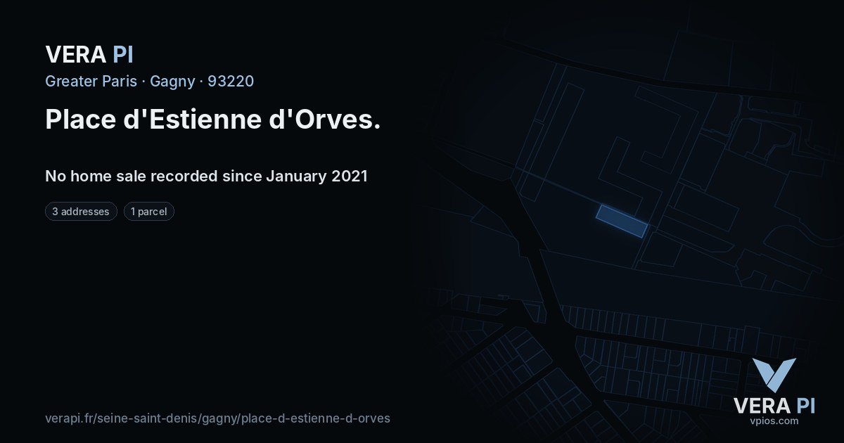Place d'Estienne d'Orves, Gagny at night – every parcel coloured by the prices around it, the street's own parcels lit
