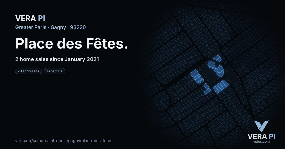 Place des Fêtes, Gagny at night – every parcel coloured by the prices around it, the street's own parcels lit