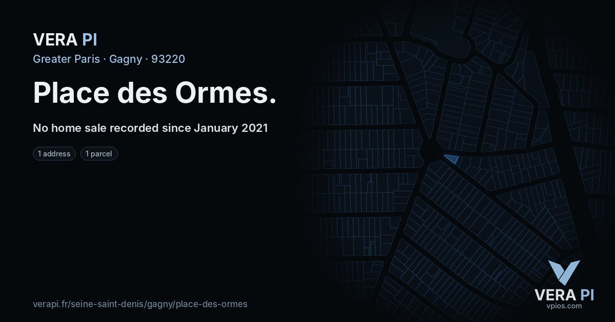 Place des Ormes, Gagny at night – every parcel coloured by the prices around it, the street's own parcels lit