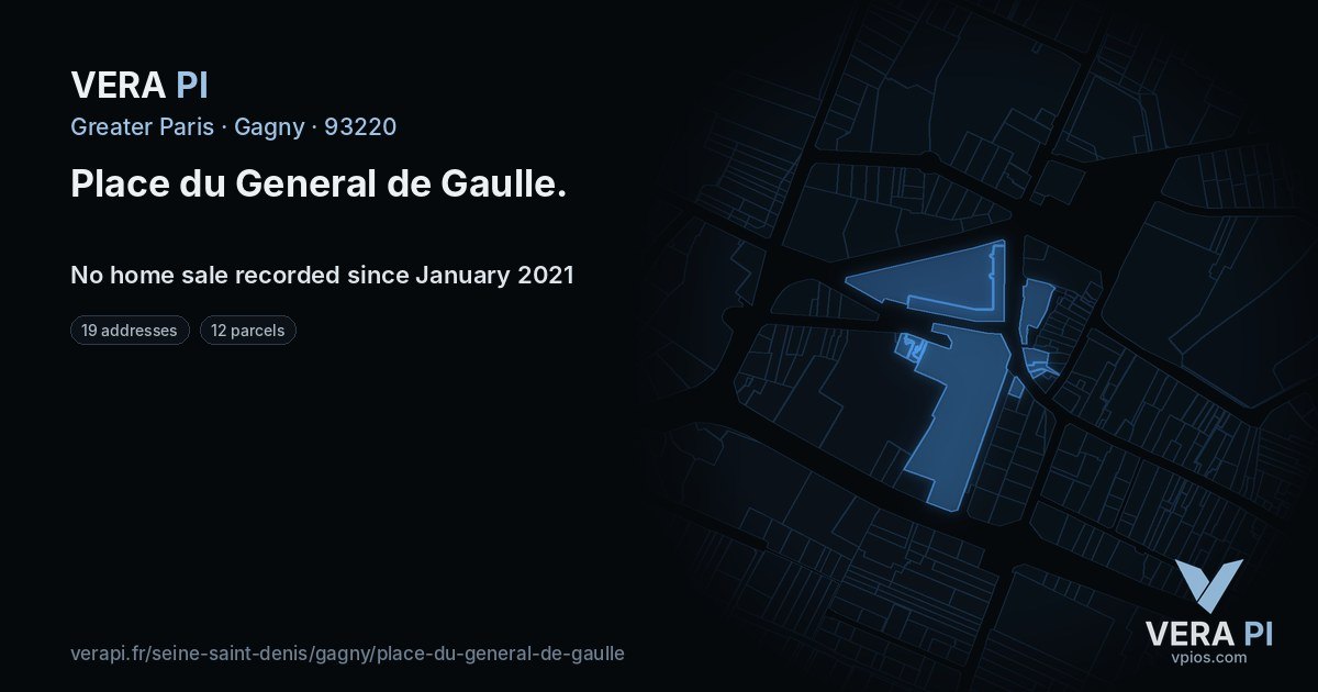 Place du General de Gaulle, Gagny at night – every parcel coloured by the prices around it, the street's own parcels lit