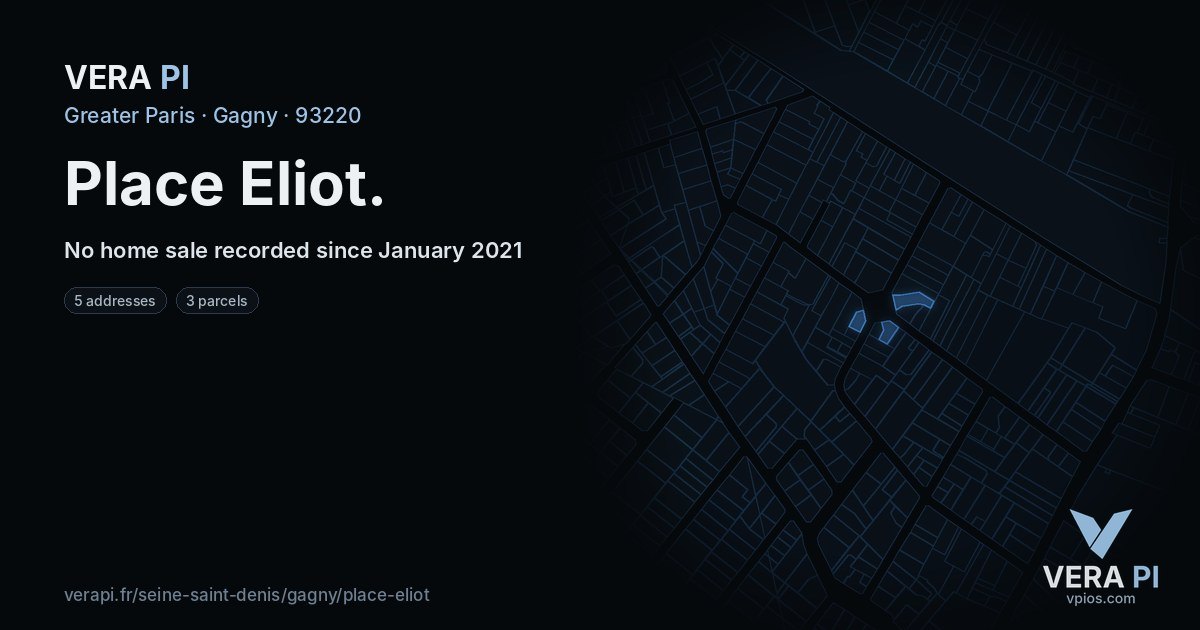 Place Eliot, Gagny at night – every parcel coloured by the prices around it, the street's own parcels lit